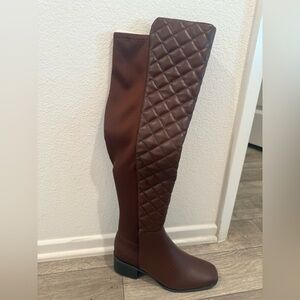 BAMBOO Brown Quilted Over the Knee Boots